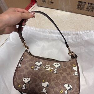 Coach Brown Snoopy and Woodstock Shoulder Bag